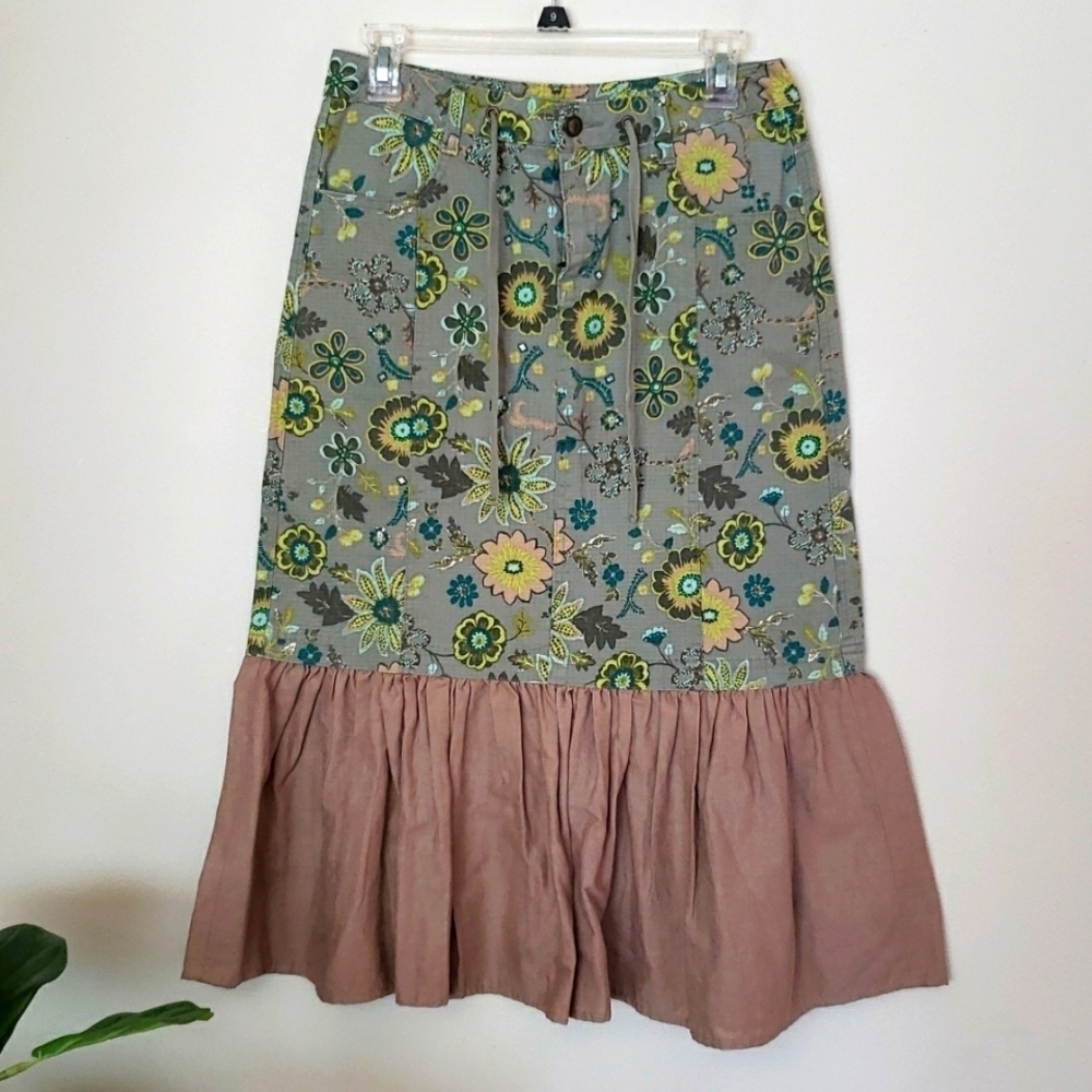 Christopher & Banks floral peplum midi skirt, ruffle, drawstring women's size 4